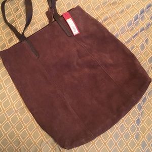 Brown leather suede tote bag